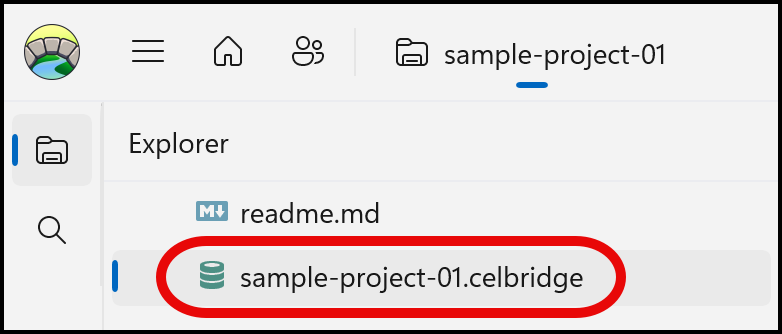 Screenshot showing .celbridge configuration file in the file explorer panel