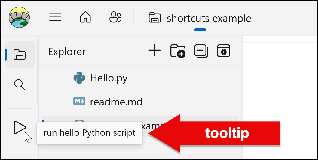 Screenshot showing shortcut button tooltip