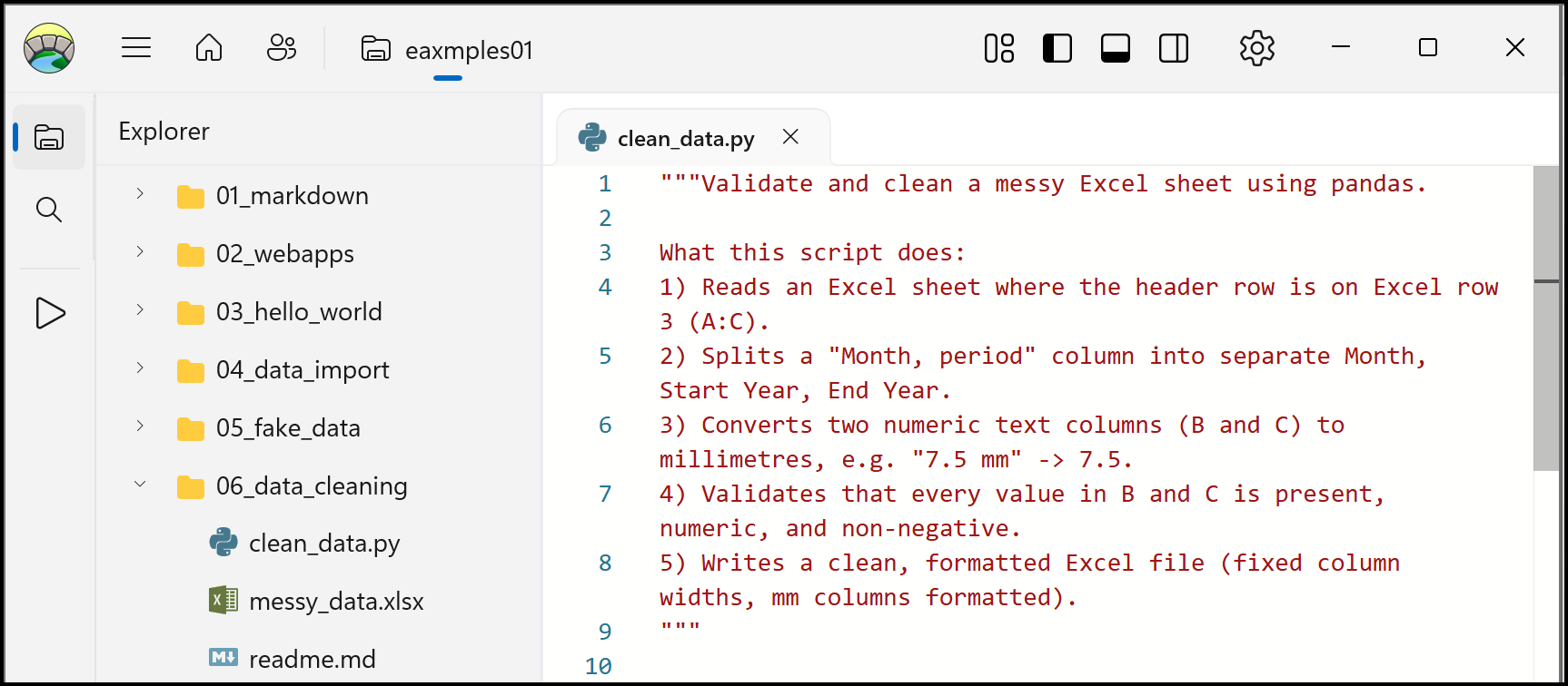 Screenshot showing Celbridge application with Python editor panel open
