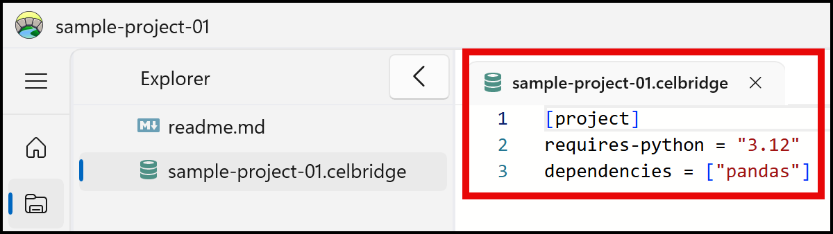 Screenshot showing Python version and extensions in .celbridge configuration file