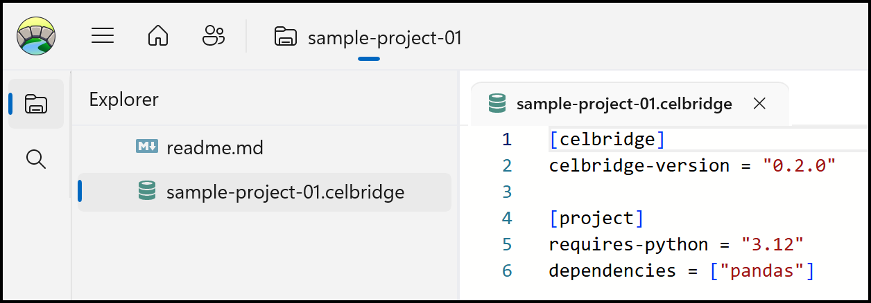 Screenshot showing Python version and extensions in .celbridge configuration file