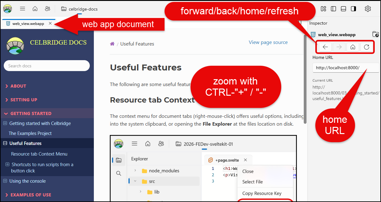 Annotated screenshot of web application document features