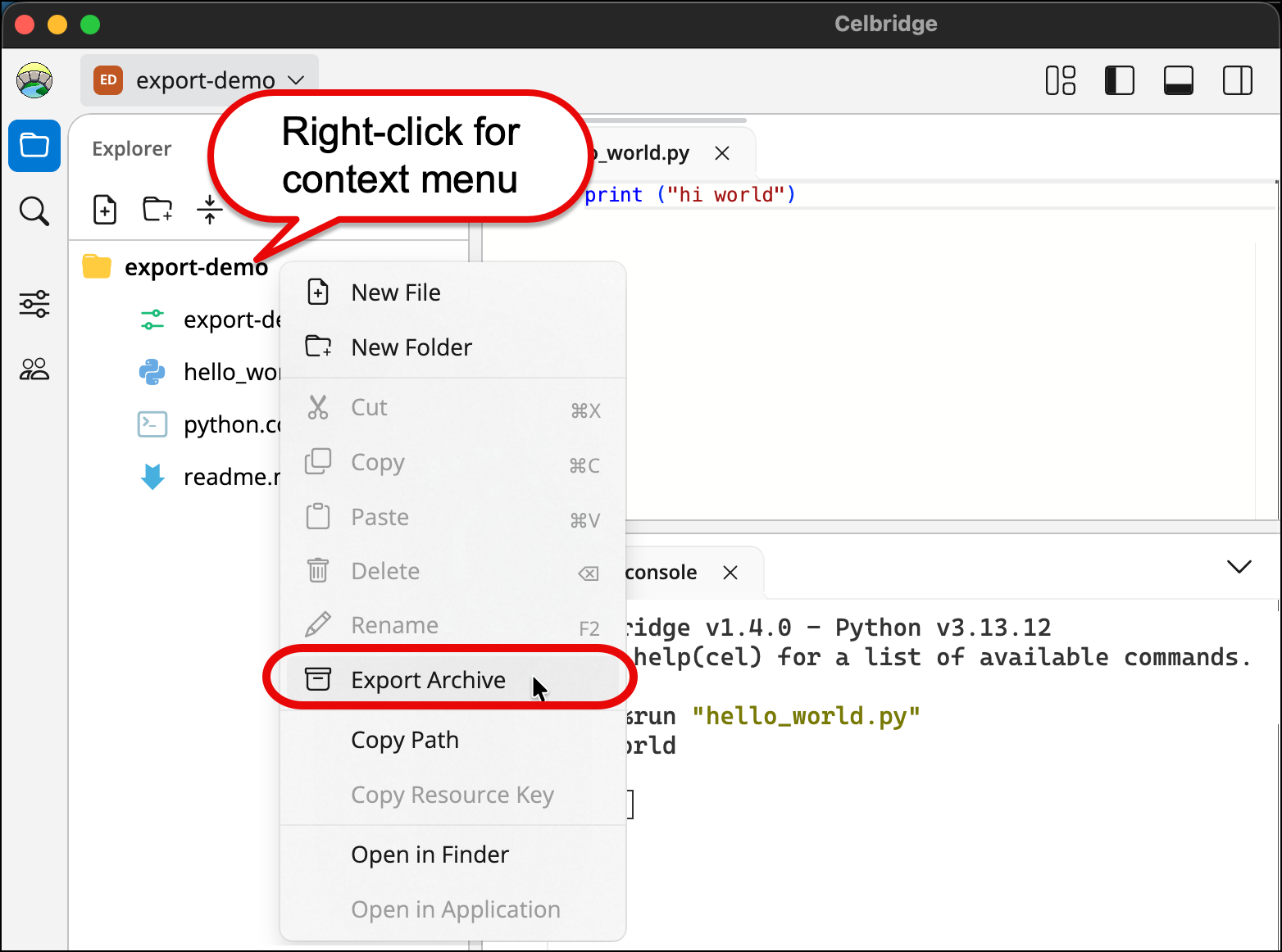 Screenshot showing context menu to create a new Python script file